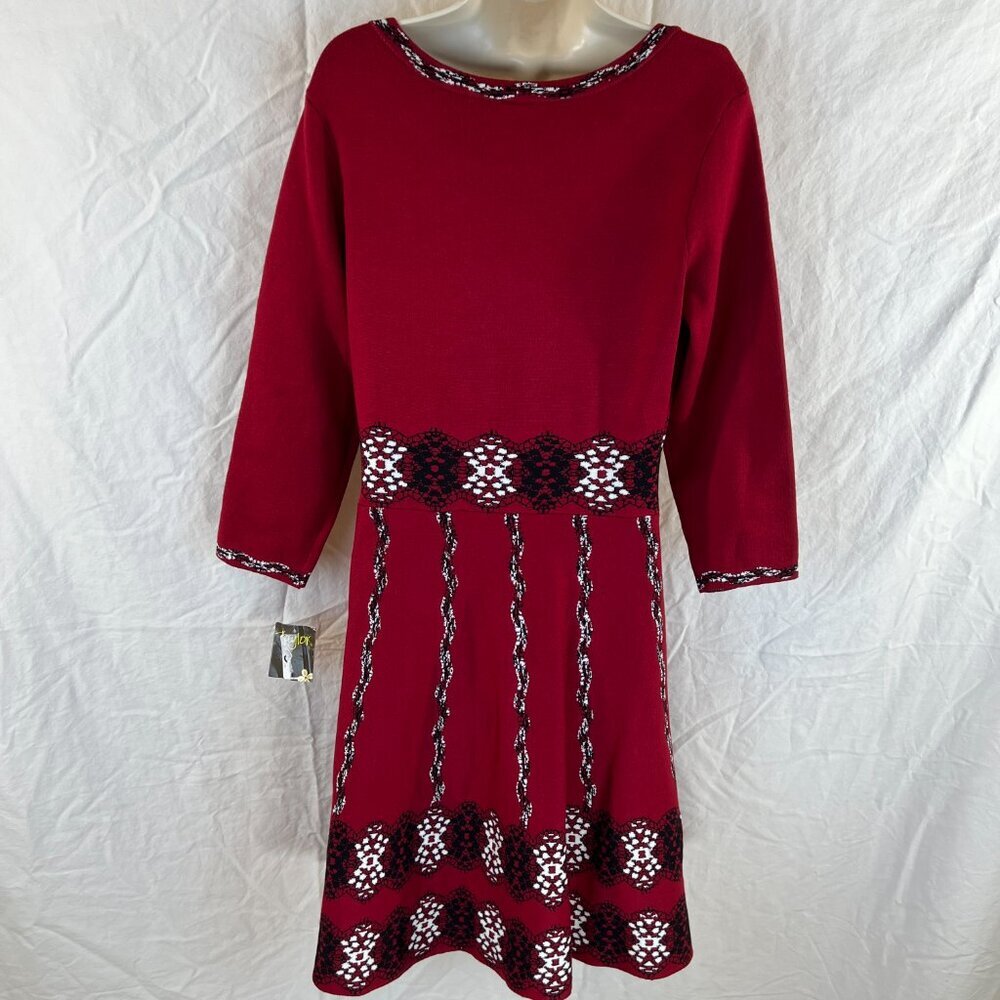 NWT Taylor Red A-Line Midi Sweater Dress $250 - Picture 6 of 15